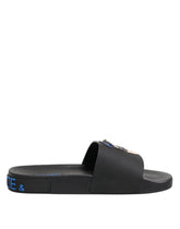 Dolce & Gabbana Black Leather Slides Flats Beachwear Shoes